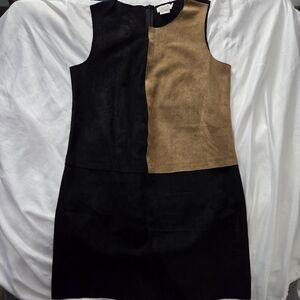 Molly Bracken Mod 60s Faux Suede Colorblock Shift Dress L